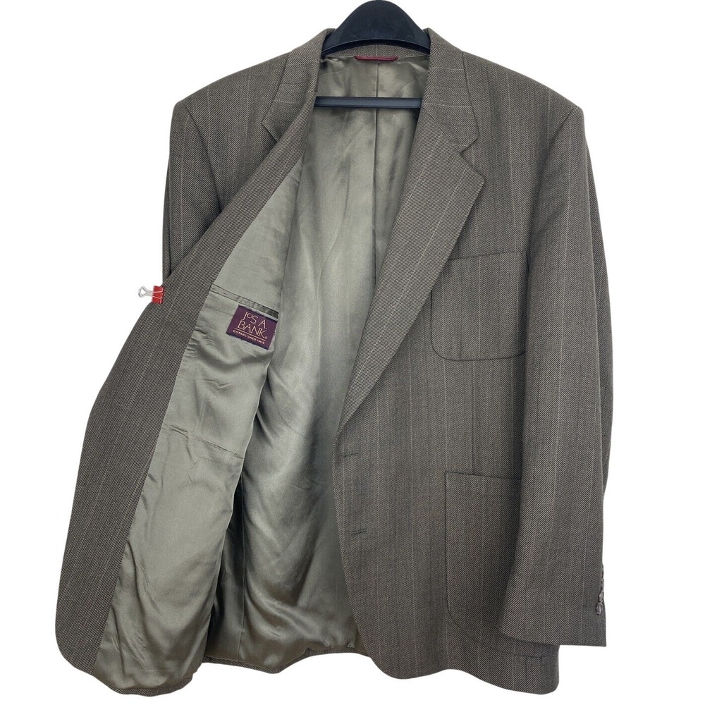 VTG Made in USA Jos A Bank 44R Brown Twill Pinstripe Blazer Sport Coat 2 Button